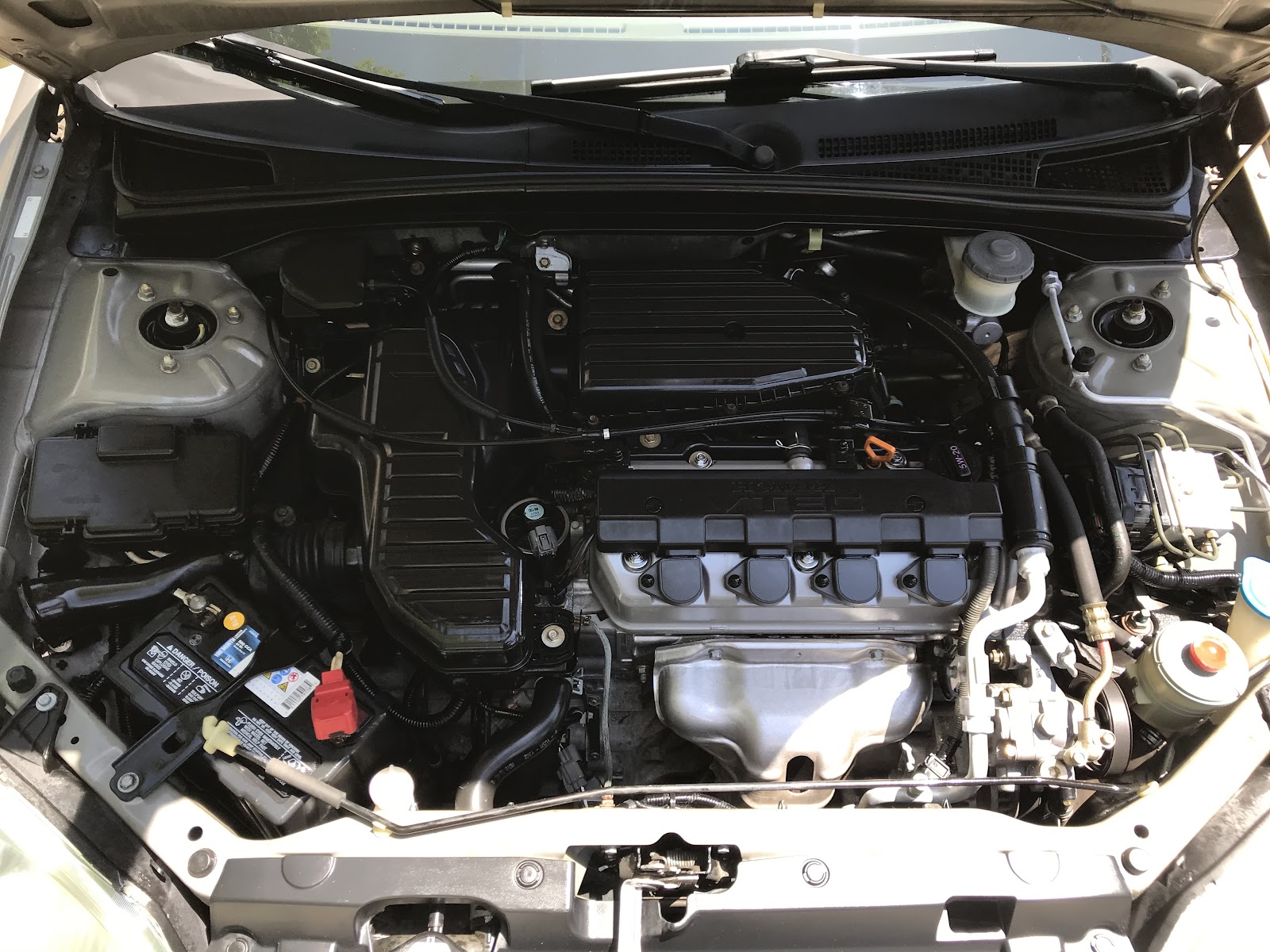 Clean compact car engine bay
